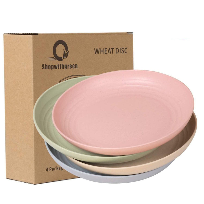 [Australia - AusPower] - shopwithgreen 10 Inch Wheat Straw Deep Dinner Plates, Unbreakable Sturdy Plastic Dinner Plates, Microwave and Dishwasher Safe 10'' 