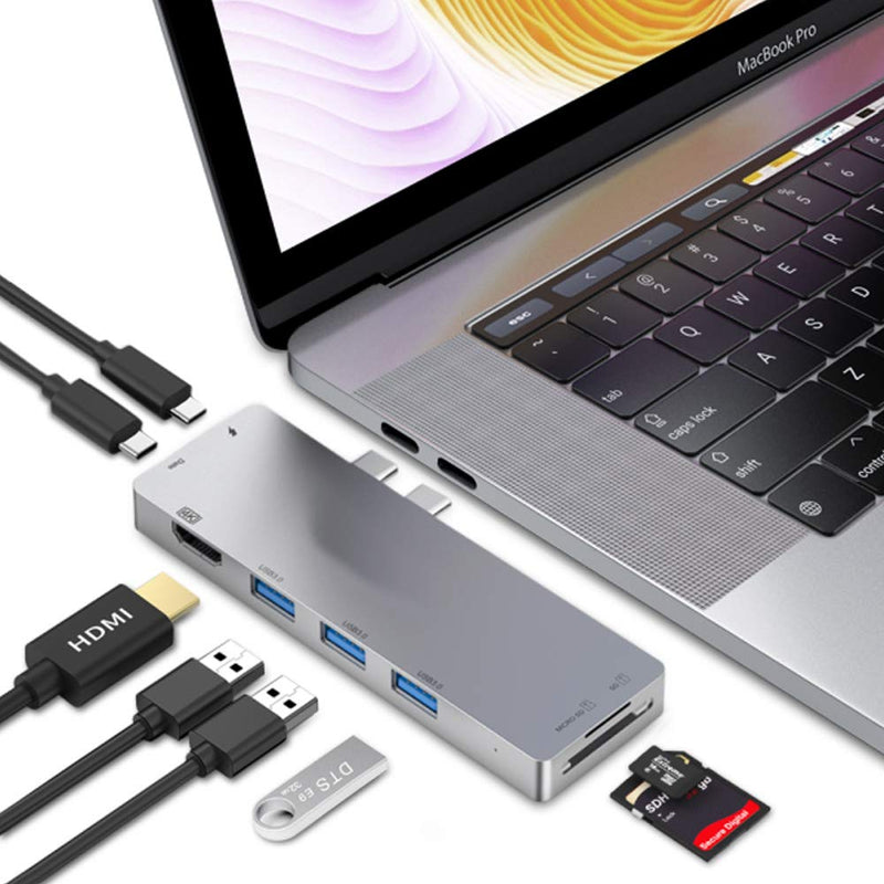 [Australia - AusPower] - MMOBIEL USB C Hub 8 in 1 Compatible with MacBook Pro/Air 2019 2018 2017 2016 13“ 15“ Dual Type C Adapter with Thunderbolt 3 100W Power Delivery 4K HDMI 3xUSB 3.0 Ports SD/TF Card Reader 