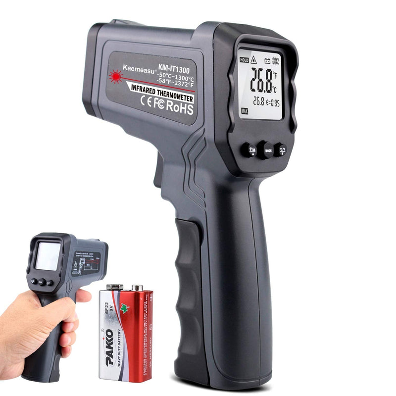 [Australia - AusPower] - Kaemeasu Digital Infrared Thermometer -58℉-2372℉ (-50℃ to 1300℃) Dual Laser Multipurpose Temperature Gun,High/Low Temperature Alarm Setting,Max/Min/Average KM-IT1300 