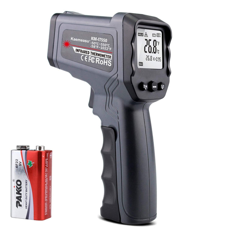 [Australia - AusPower] - Kaemeasu Digital Infrared Thermometer -58℉-1022℉ (-50℃ to 550℃) Dual Laser Multipurpose Electronic Temperature Gun Measurement Tool(12:1) Adjustable Emissivity KM-IT550 