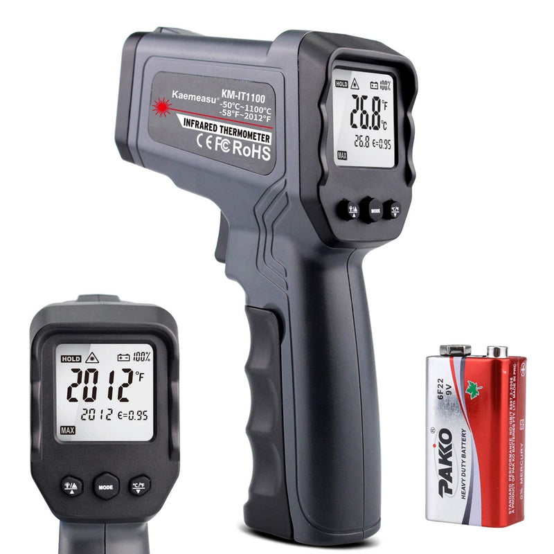 [Australia - AusPower] - Kaemeasu Digital Infrared Thermometer -58℉-2012℉ (-50℃ to 1100℃) Dual Laser Multipurpose Temperature Gun,High/Low Temperature/Max/Min/Average/Difference Measuring,Power Percentage Display KM-IT1100 