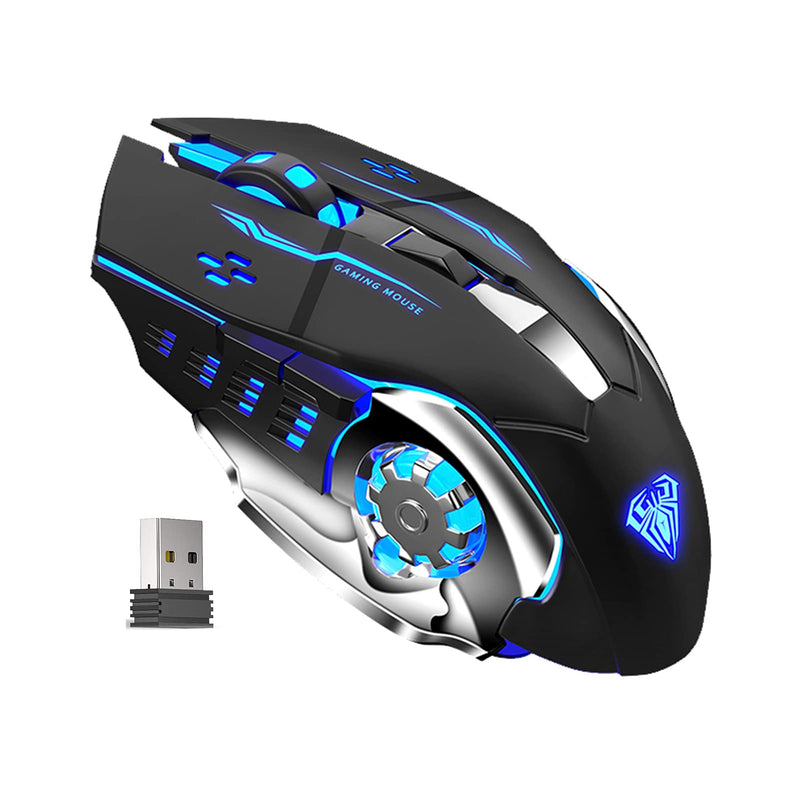 [Australia - AusPower] - AULA SC100 LED Gaming Mouse Wireless, with Side Buttons, USB Receiver, 2.4G Cordless Programmable Rechargeable Office/Games Computer Mice, Black 