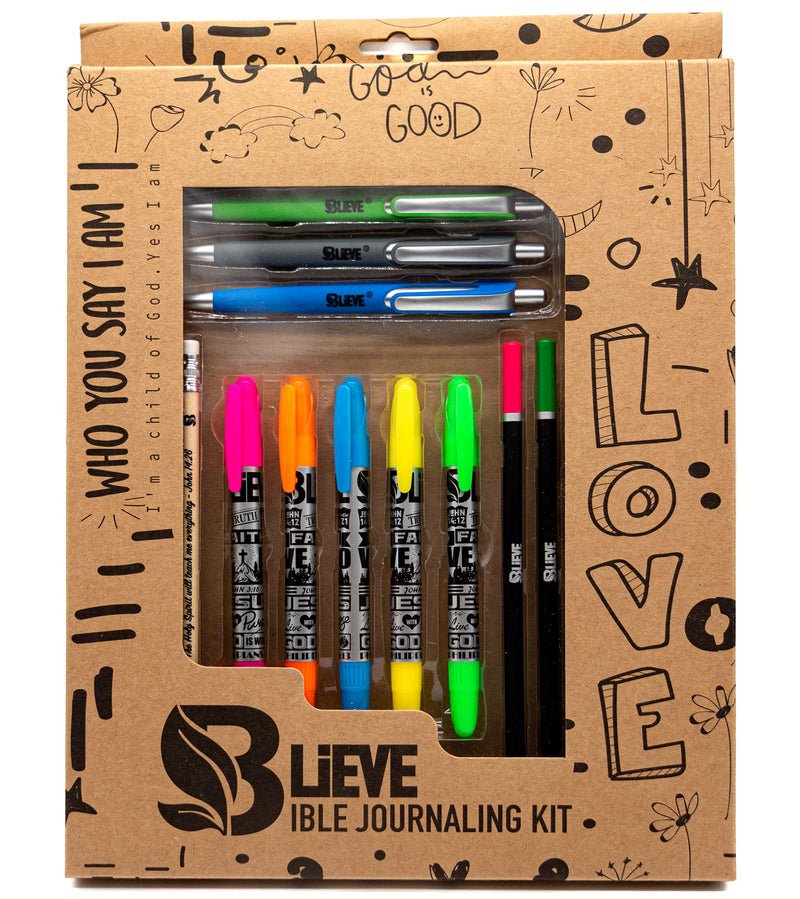 [Australia - AusPower] - BLIEVE - Bible Journaling Kit With Gel Highlighters And Pens No Bleed, Scripture Markers and Pencils Supplies, Stencils Planner Set For Coloring Journal Art Illustrated By Faith Christian Gifts 24pcs Brown 24pcs 
