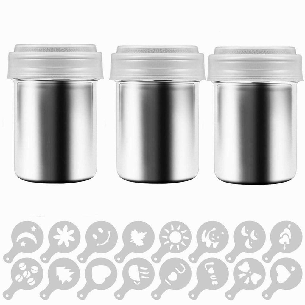 [Australia - AusPower] - 3 Pcs Coffee Cocoa Dredges with Fine-Mesh Lid, Stainless Steel Mesh Shaker Powder Cans For Baking Cooking Home 