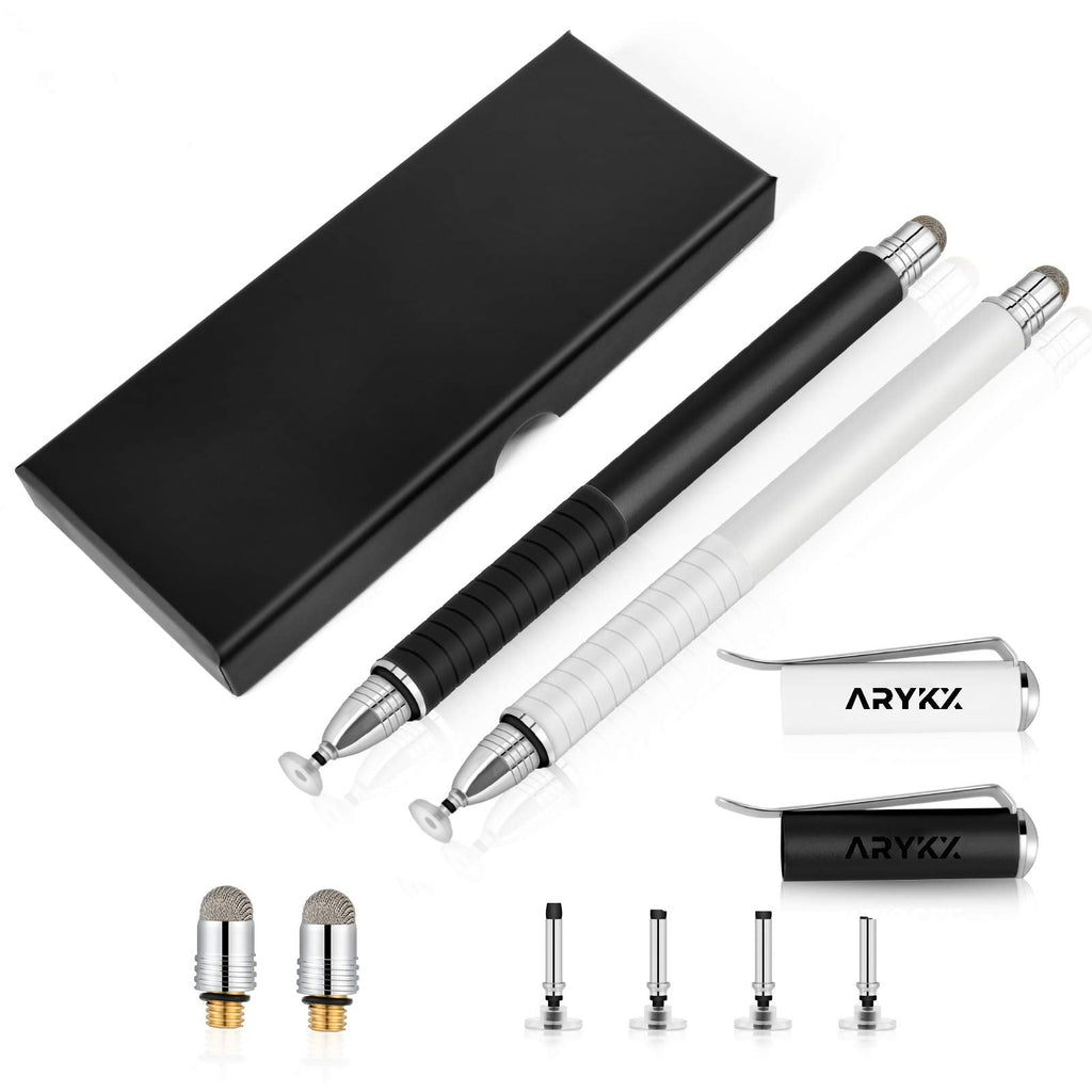 [Australia - AusPower] - ARYKX Stylus Pen for All Capacitive Touch Screen Devices 2 in 1 High Sensitivity Precision Pens with Fine Point Tip Disc and Hybrid Fiber Mesh Compatible with iPhone Tablets Pads (Black & White) Black & White 