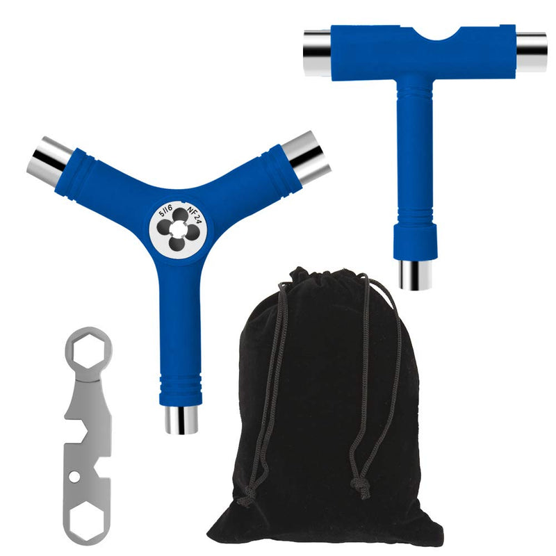 [Australia - AusPower] - Sonku Blue All-in-One Skateboard Tool, Multifunctional Portable Skateboard T-Tool and Y-Tool Accessory with Screwdriver Wrench Storage in A Bag 