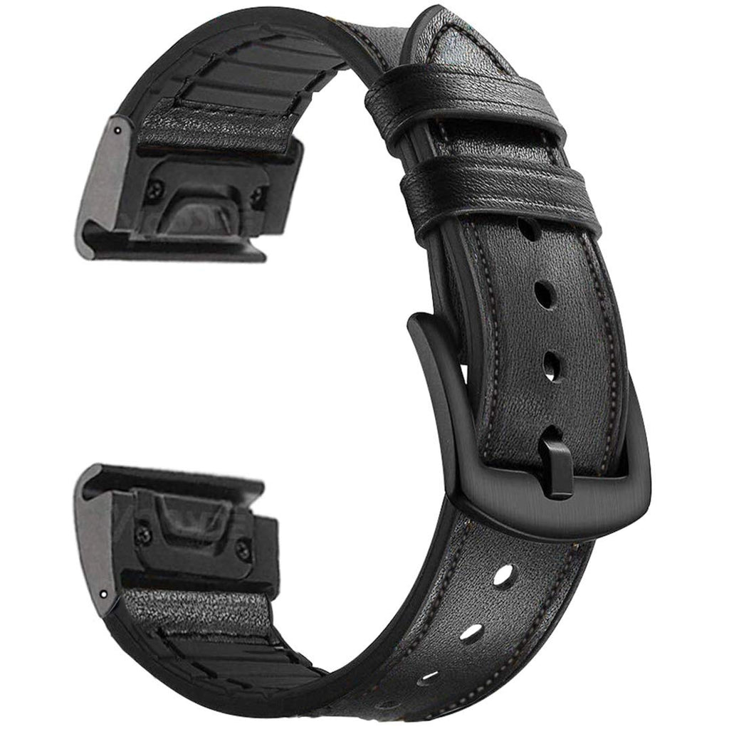 [Australia - AusPower] - OTOPO Compatible Garmin Fenix 5X / 5X Plus Bands, 26mm Quick fit Hybrid Sport Band Vintage Leather Sweatproof Strap Wrist Band for Garmin Fenix 6X/6X Pro Bands/3/3HR Smartwatch (Black) Black 