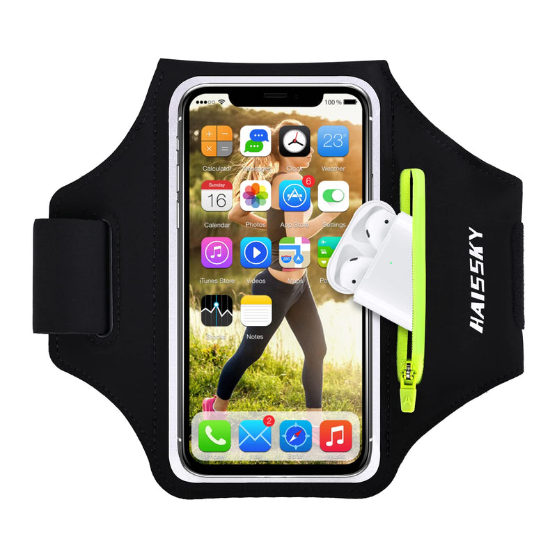 [Australia - AusPower] - Cell Phone Running Armband with Airpods Zipper Pocket Armband Case Running Holder for iPhone 12 Pro Max/12 Pro /11 Pro Max/11/11Pro/XR/XS,Galaxy S20 S10 S9 Plus,Sweatproof Arm Band with Card/Key Bag Black(Upgraded Version,6.8") 