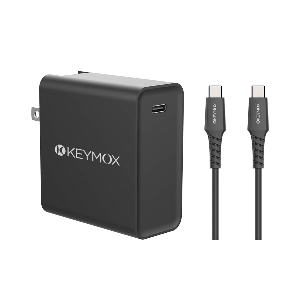 [Australia - AusPower] - 65W USB C PD Charger, KEYMOX Wall Charger Type C Fast Charging Power Delivery Foldable Adapter, for USB-C Laptops, MacBook, iPad Pro, iPhone, Galaxy,Pixel and More (USB C to C 2.0 Cable Included) 65W USB C PD Charger 