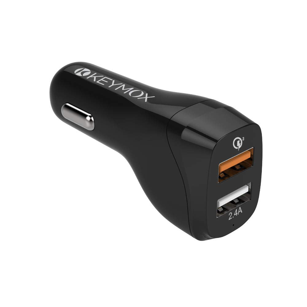 [Australia - AusPower] - Fast Charge Car Charger, KEYMOX 30W Dual Port with Quick Charge 3.0 USB Cell Phone Car Adapter for iPhone 11 Pro Max, Samsung Note10+ / S10, Google Pixel 4 XL, iPad, AirPods Pro, and More-Black 