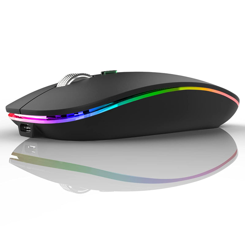 [Australia - AusPower] - LED Wireless Mouse, Uiosmuph G12 Slim Rechargeable Wireless Silent Mouse, 2.4G Portable USB Optical Wireless Computer Mice with USB Receiver and Type C Adapter (Matte Black) Matte Black 