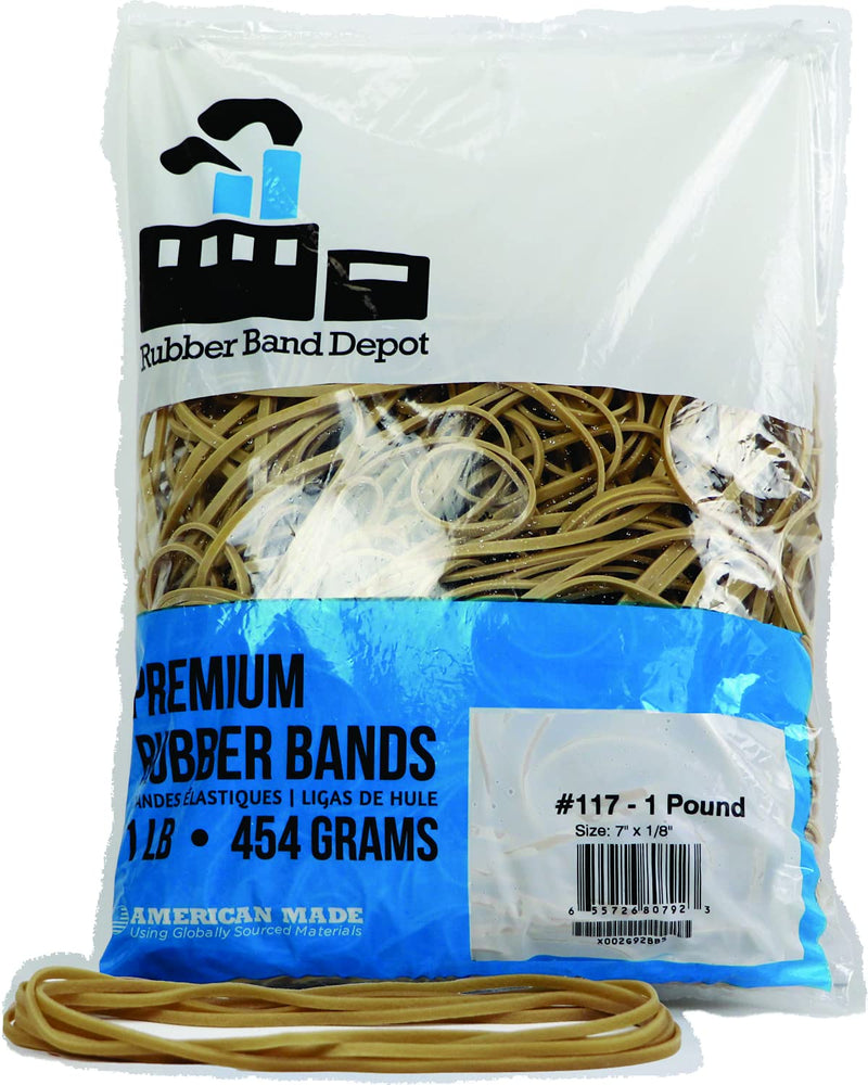 [Australia - AusPower] - Rubber Bands, Rubber Band Depot, Size #117, Approximately 220 Rubber Bands Per Bag, Rubber Band Measurements: 7" x 1/8'' - 1 Pound Bag 