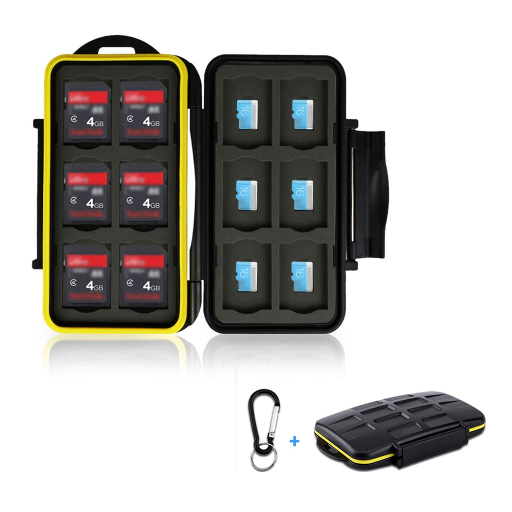 [Australia - AusPower] - 24 Slots Memory Card Case for 12 Micro SD SDHC SDXC TF Cards and 12 SD SDHC SDXC Cards, Water-Resistant Anti-Shock Memory Card Holder with Carabiner 24 Slots=12 SD+ 12 Micro SD 