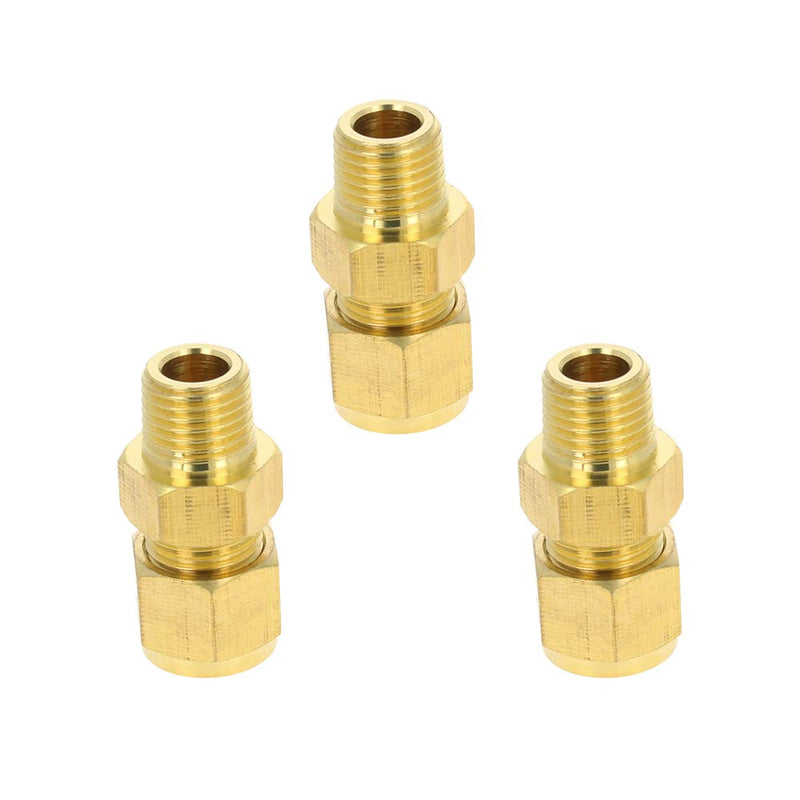 [Australia - AusPower] - MroMax Brass Compression Tube Fitting 9.5mm /0.37" ID Male Thread Pipe Adapter for Water Irrigation System 3pcs 