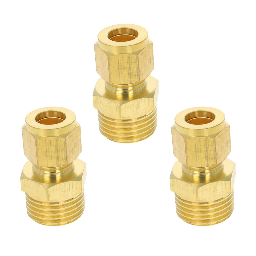 [Australia - AusPower] - MroMax Brass Compression Tube Fitting 9.5mm /0.37" ID Male Thread Pipe Adapter for Water Irrigation System 3pcs 