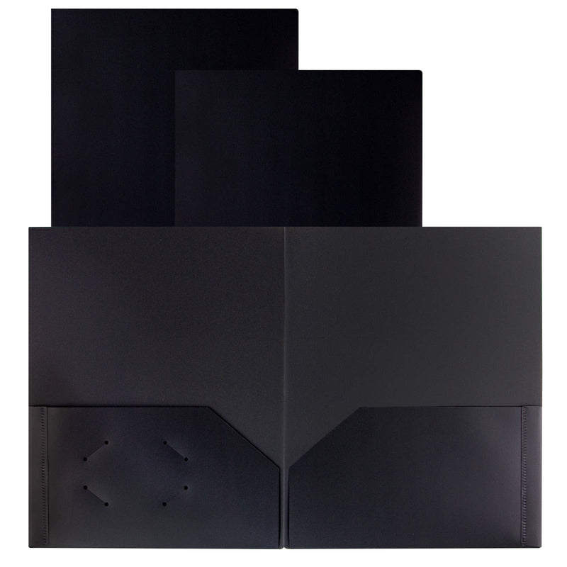 [Australia - AusPower] - Dunwell Plastic Folders with Pockets - (Black, 3 Pack), 2 Pocket Poly Folders for School, Home or Office, Durable Heavy Duty File Folders, Includes Removable Adhesive Labels Black 