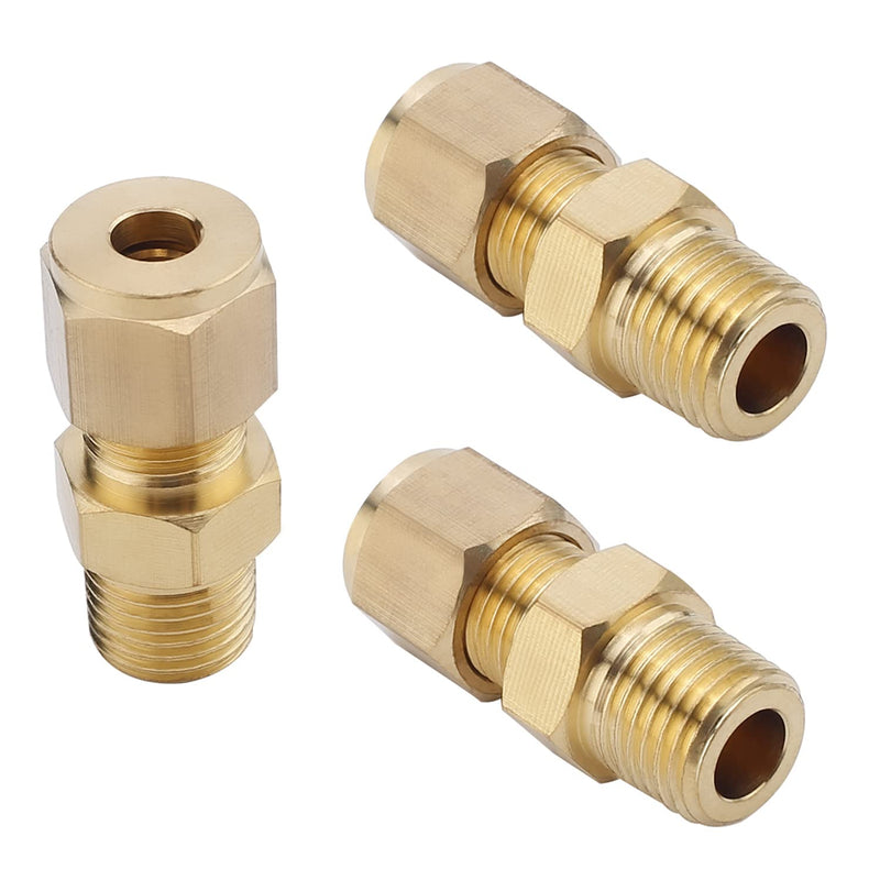 [Australia - AusPower] - MroMax Brass Compression Tube Fitting 6mm /0.24" ID Male Thread Pipe Adapter for Water Irrigation System 3pcs 