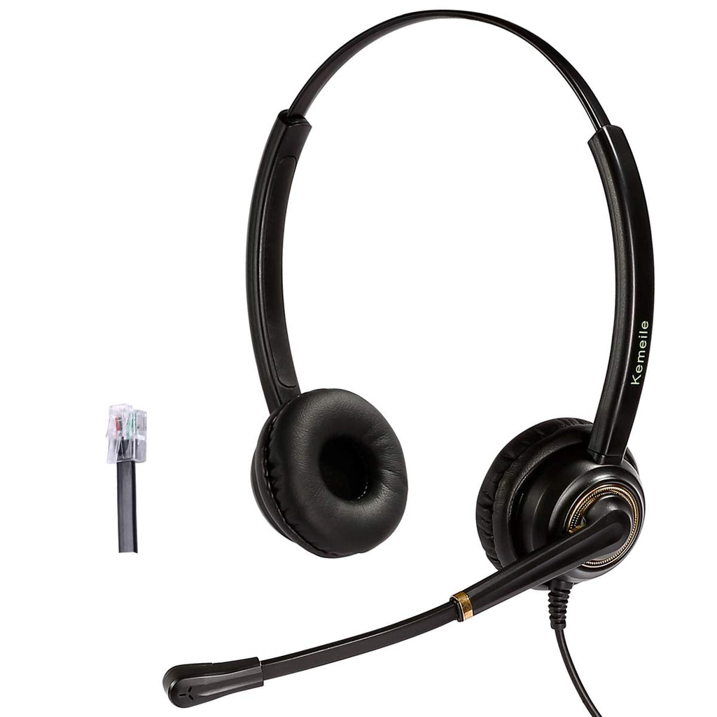 [Australia - AusPower] - Kemeile Professional Binaural Call Center Phone Headset Rj9 with Noise Cancelling Mic for Compatible with Office Desk Phones Polycom Avaya Plantronics Nortel Aastra Fanvil AudioCodes and Many More 