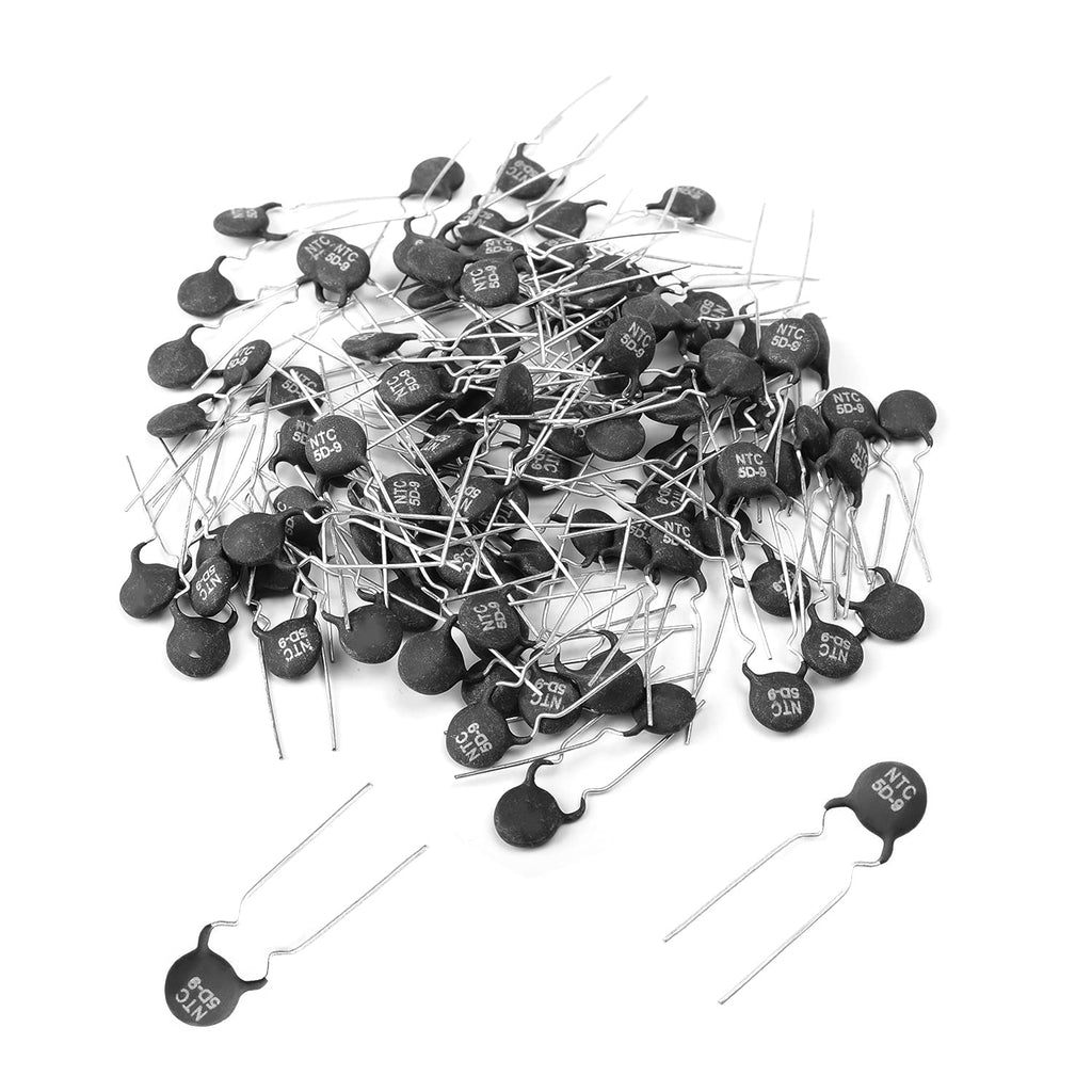 [Australia - AusPower] - Fielect Directly Inserted Negative Temperature NTC Thermistors Black Silver Tone Chip Resistance of Electronic Components 100PCS 5D-9 NTC 