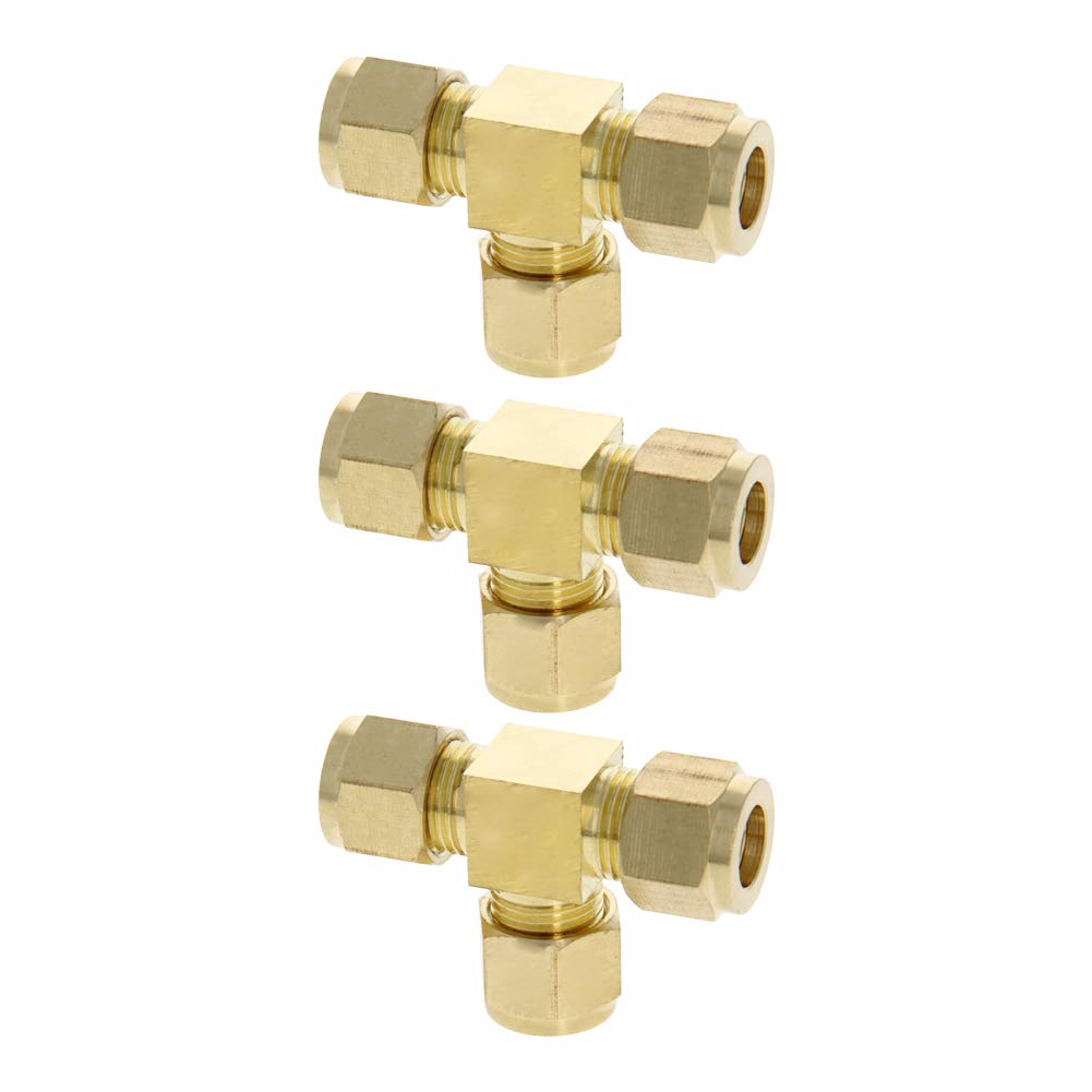 [Australia - AusPower] - MroMax Brass Compression Tube Fitting 9.5mm/0.37" ID Tee Pipe Adapter for Garden Water Irrigation System 3pcs 