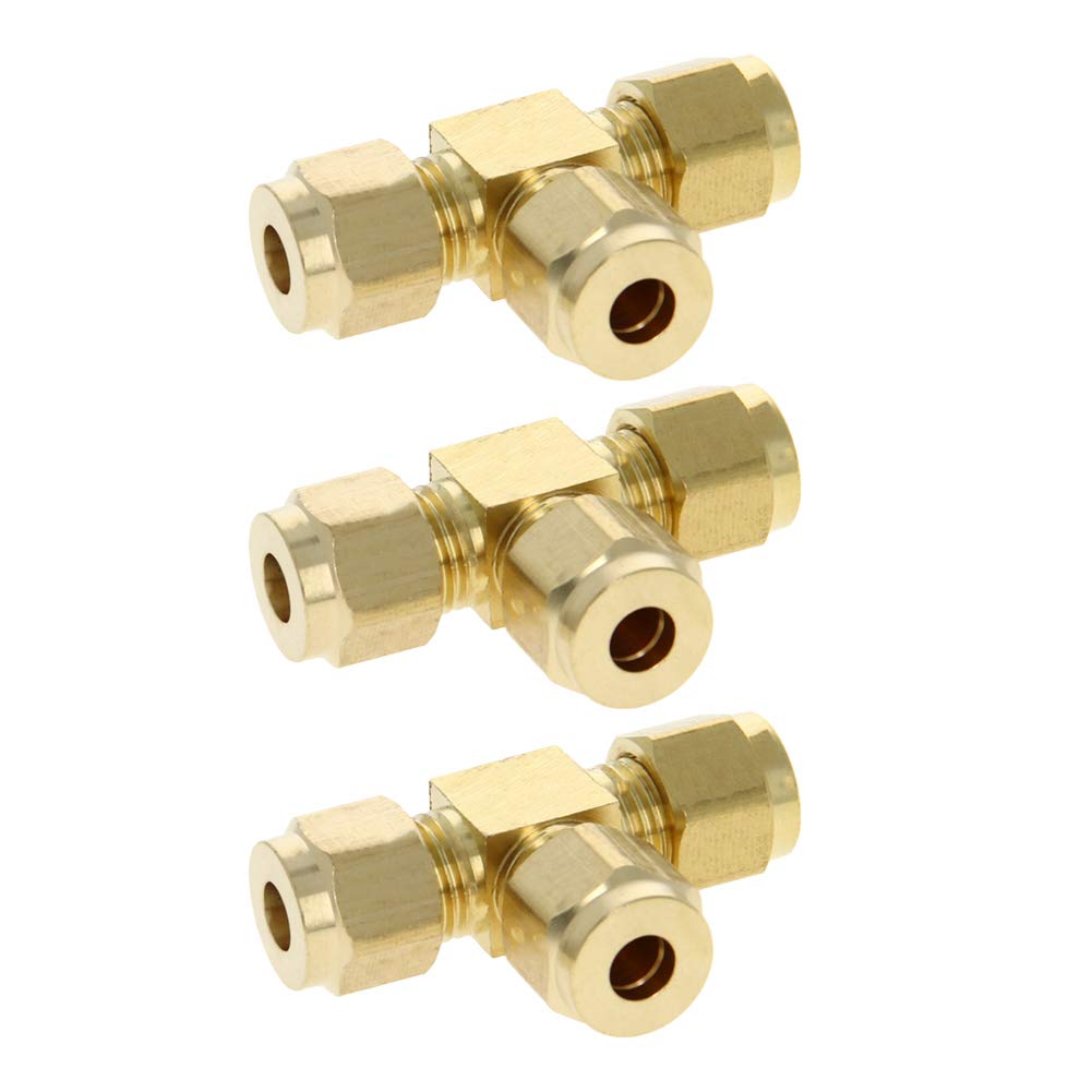 [Australia - AusPower] - MroMax Brass Compression Tube Fitting 6mm ID Tee Pipe Adapter for Garden Water Irrigation System 3pcs 