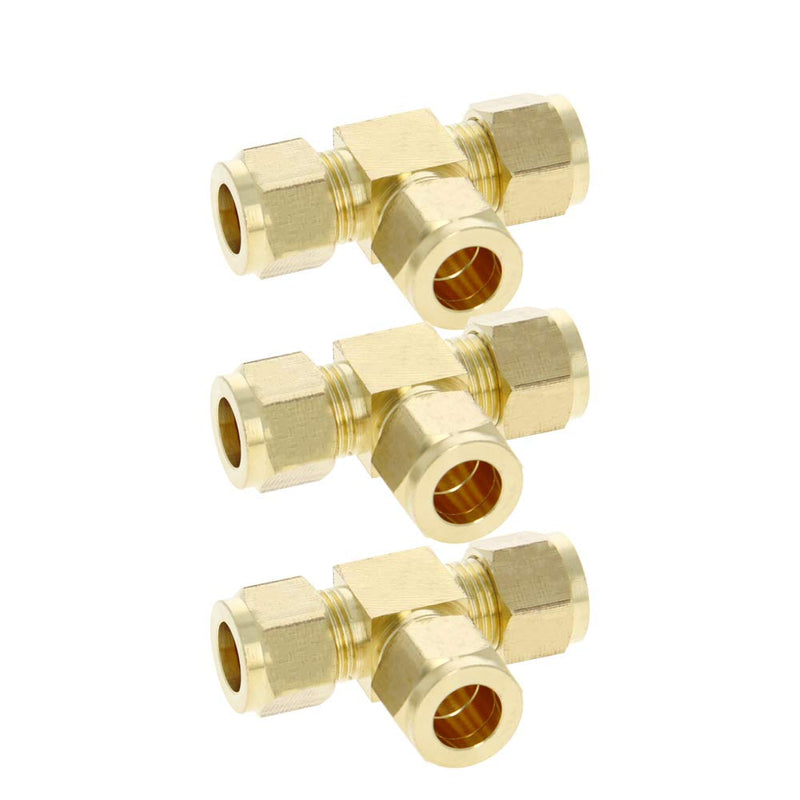 [Australia - AusPower] - MroMax Brass Compression Tube Fitting 10mm/0.39" ID Tee Pipe Adapter for Garden Water Irrigation System 3pcs 