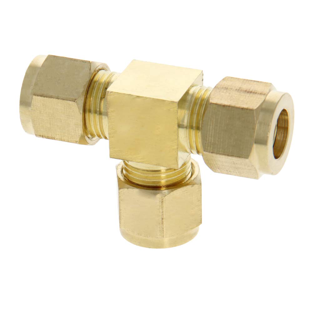 [Australia - AusPower] - MroMax Brass Compression Tube Fitting 9.5mm/0.37" ID Tee Pipe Adapter for Garden Water Irrigation System 1pcs 