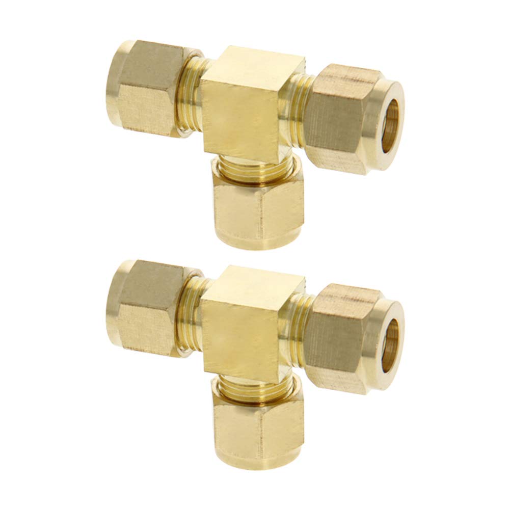 [Australia - AusPower] - MroMax Brass Compression Tube Fitting 9.5mm/0.37" ID Tee Pipe Adapter for Garden Water Irrigation System 2pcs 