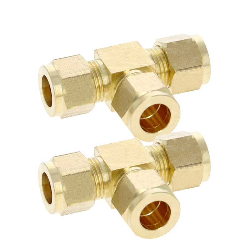 [Australia - AusPower] - MroMax Brass Compression Tube Fitting 10mm/0.39" ID Tee Pipe Adapter for Garden Water Irrigation System 2pcs 