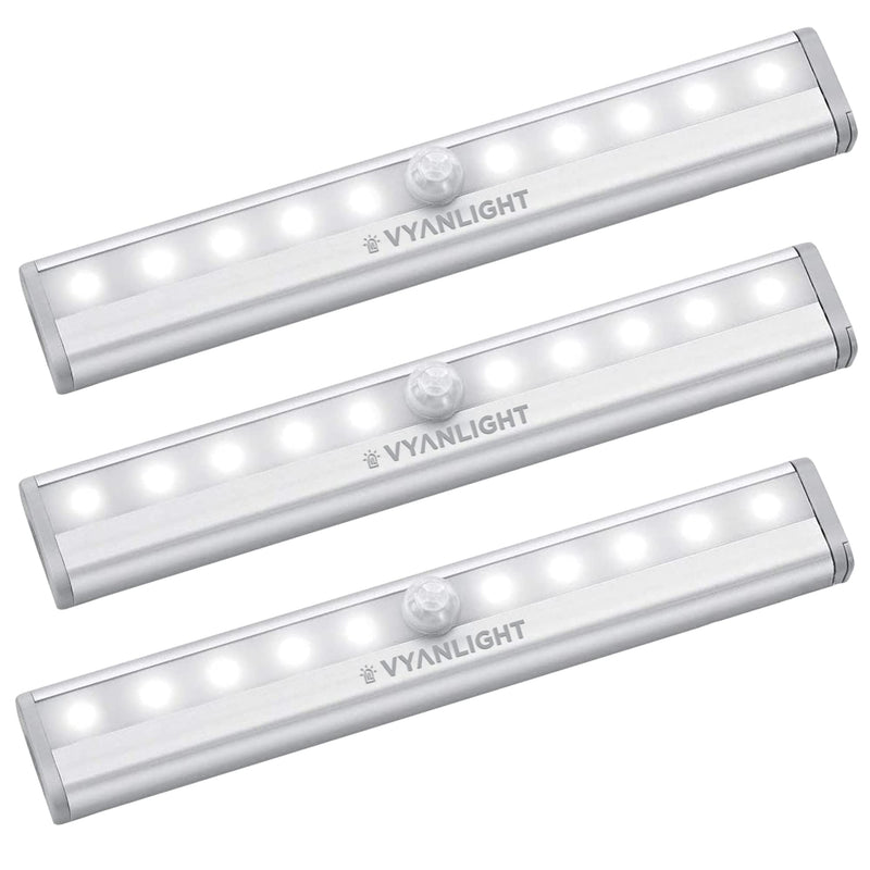 [Australia - AusPower] - LED Closet Light Motion Activated, Under Cabinet Lights, Homelife Motion Sensor LED Lights, Stick-on Anywhere Battery Operated 10 LED Motion Sensor Night Light for Closet Hallway Stairway (3 Pack) 