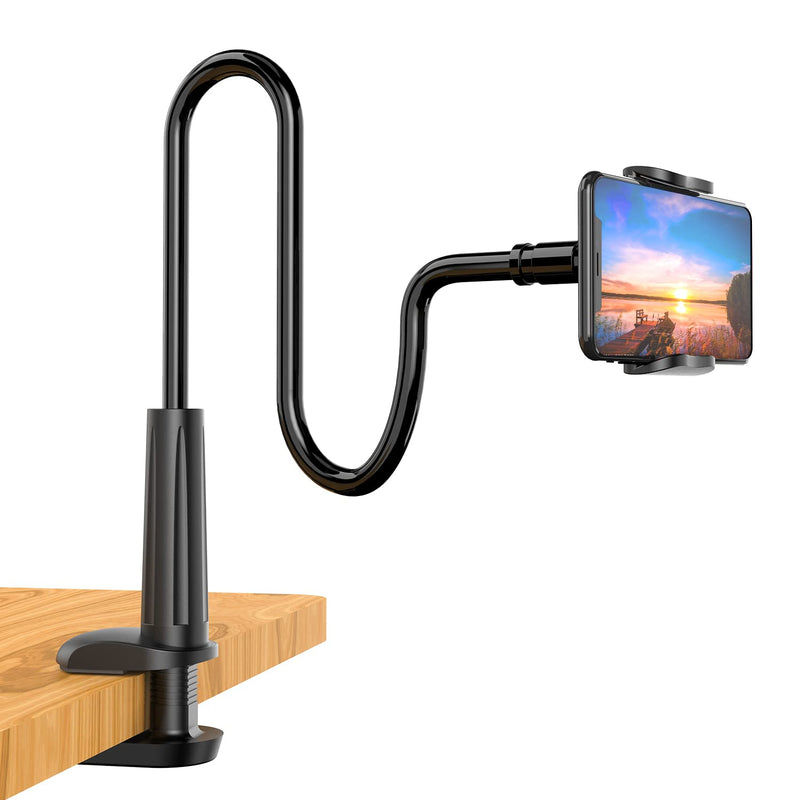 [Australia - AusPower] - SHAWE Phone Holder Bed Gooseneck Mount - Flexible Arm 360 Mount Clip Adjustable Bracket Clamp Stand Compatible with Cell Phone 11 Pro XS Max XR X 8 7 6 Plus 5 4, Samsung S10 S9 S8 for Bedroom Desk Black 