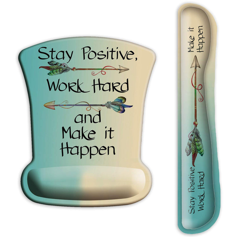 [Australia - AusPower] - ITNRSIIET Upgraded Ergonomic Keyboard Wrist Rest and Mouse Wrist Rest Pad Set, Stay Positive Work Hard and Make It Happen Arrow Print Inspirational Quote. Easy Typing and Wrist Pain Relief A-inspirational Quote 