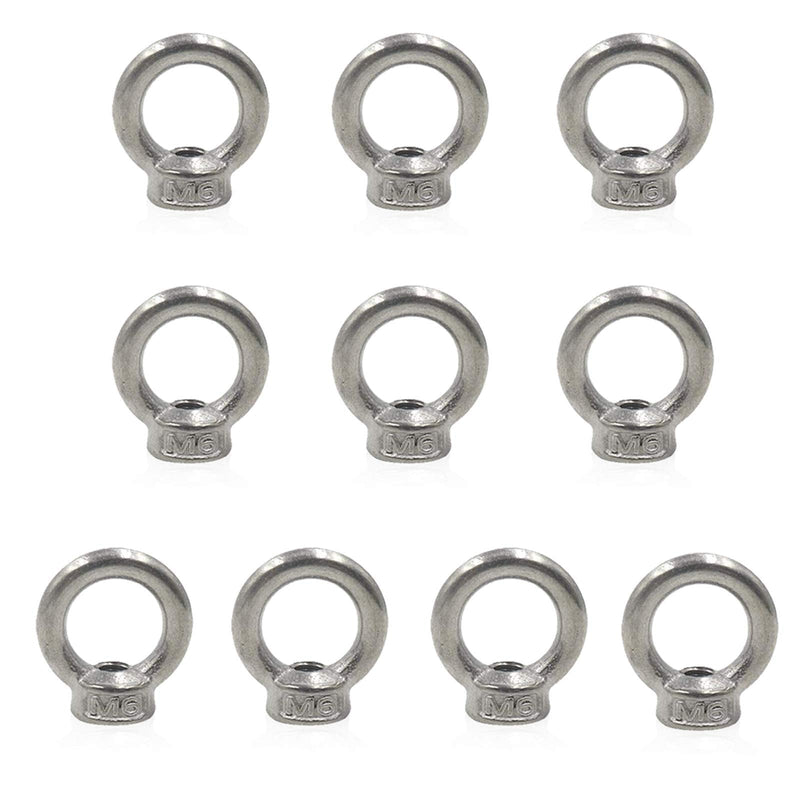 [Australia - AusPower] - Lependor M6 Metric Ring Shape Lifting Eye Nut 304 Stainless Steel Lifting Eye Threaded Nut Fastener - 10 Pcs M6 (1/4") 10 Pcs M6 (1/4") 