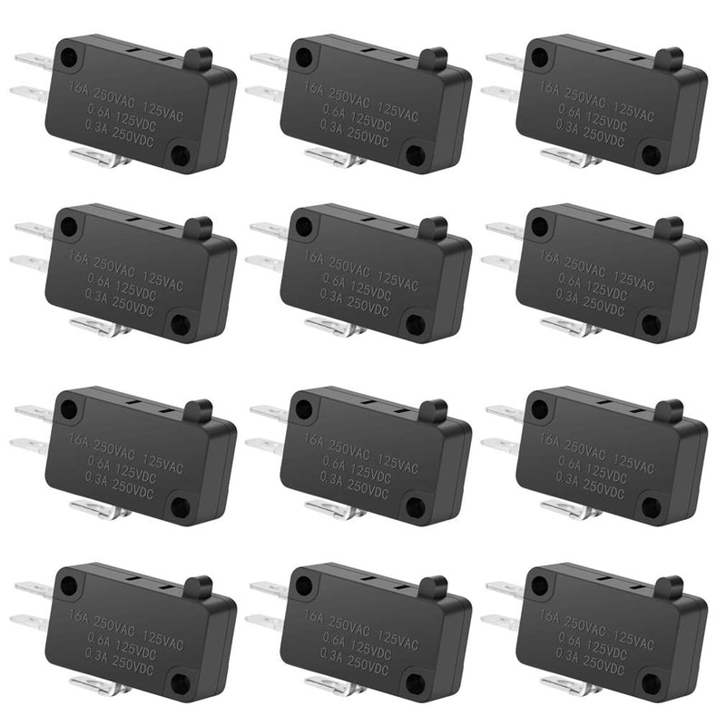 [Australia - AusPower] - 12PAack 125V/250V 16A SPDT Snap Action Button Micro Limit Switch for Microwave Oven Door Arcade KW3 by MUZHI No Hinge 