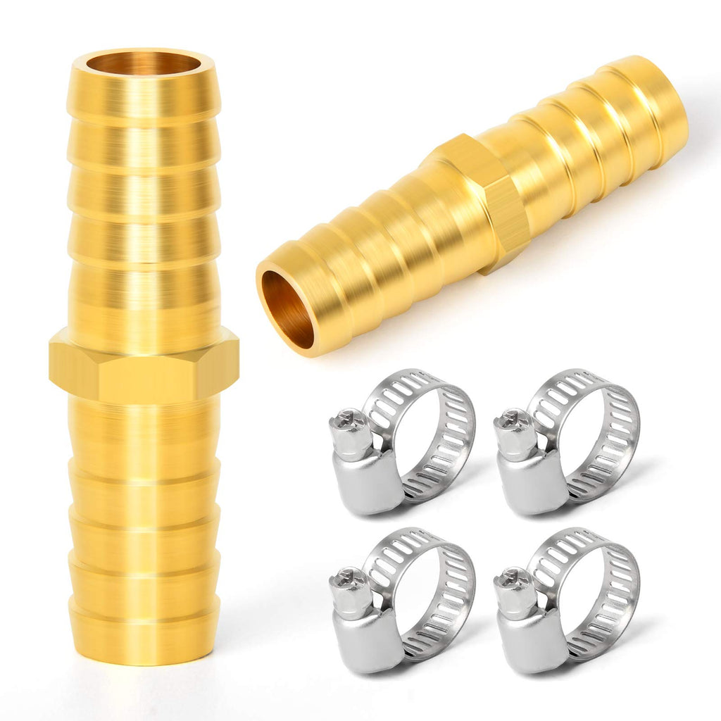 [Australia - AusPower] - GASHER 10 Pieces Brass Hose Barb Reducer, 1/4 Inch to 1/4 Inch(6.35mm) Barb Hose ID with 20 Hose Clamp, Brass Barb Reducer SPLICER Fitting Fuel / AIR / Lquid / Oil / Gas / WOG 1/4" Barb 