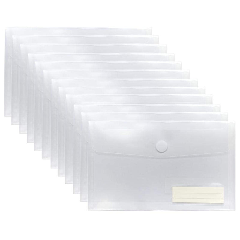 [Australia - AusPower] - A5 Plastic Clear Envelopes Folder with Hook & Loop Closure 6x10" Invoice Receipt Cash Organization with Label Pocket 12pcs 