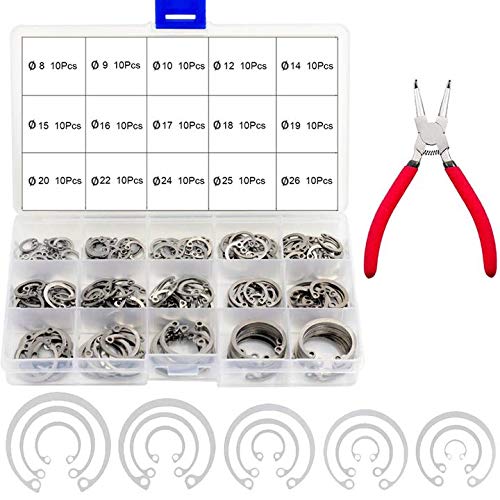 [Australia - AusPower] - DAOKI 150PCS Internal Retaining Rings Assortment Kit 15 Size Rings Clip 304 Stainless Steel 8mm to 36mm for Machine with External Circlip Plier 