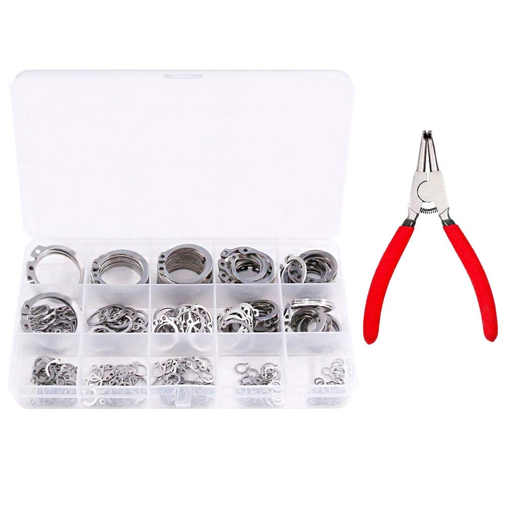 [Australia - AusPower] - DAOKI 225PCS External Retaining Rings Assortment Kit 15 Size 304 Stainless Steel 3mm to 25mm for Machine with Internal Circlip Plier 