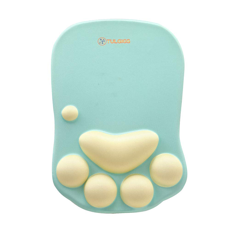 [Australia - AusPower] - TULGIGS Cute Cat Paw Non Slip Mouse Pad with Wrist Support Soft Silicone Wrist Rests Ergonomic Comfort Computer Mouse Mat Desk Decor 11.55"*7.8"*0.99'' (Green) Green 
