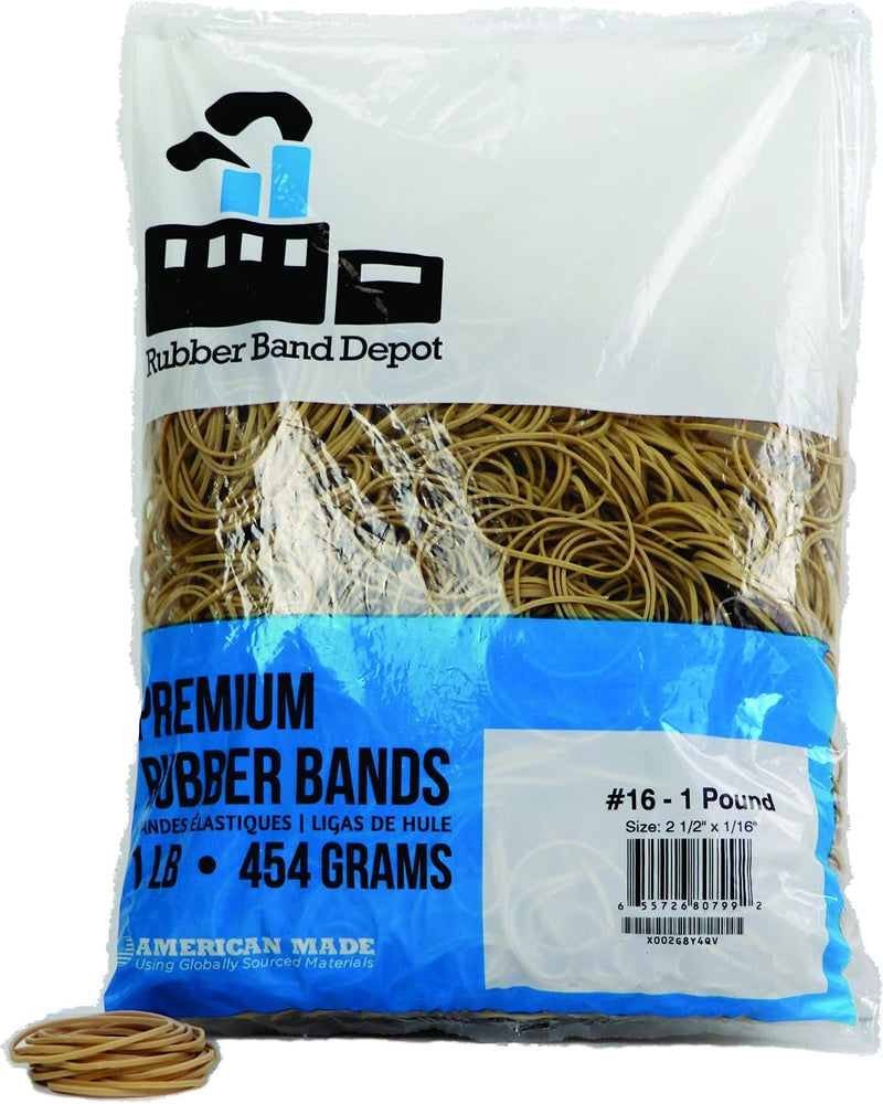 [Australia - AusPower] - Rubber Bands, Size #16, Rubber Band Depot, Approximately 1,900 Rubber Bands Per Bag, Rubber Band Measurements: 2-1/2" x 1/16'' - 1 Pound Bag 