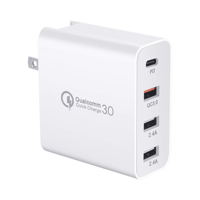 [Australia - AusPower] - USB C Charger, 48W 4 Ports Fast Charging PD Wall Chargers Quick Charge 3.0, Multi Port USB-C Travel Adapter for SamsungS10/S9/S8/Plus, iPhone Xs/Max/XR/iPhone11, Mainstream Models, Fully Compatible 