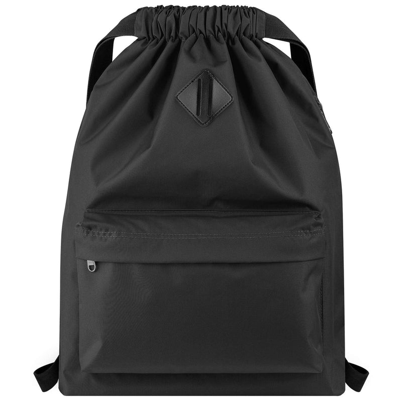[Australia - AusPower] - Vorspack Drawstring Backpack Water Resistant String Bag Sports Gym Sack with Side Pocket for Men Women Black 