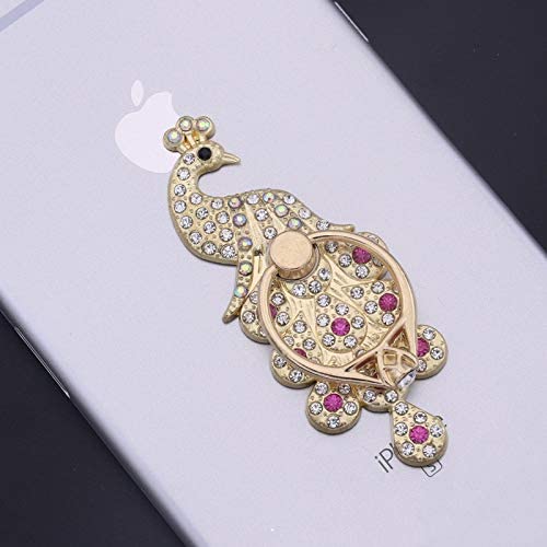 [Australia - AusPower] - GoldenEL Universal 360 Degree Rotating Finger Ring Stand Holder Kickstand for Cell Phone iPhone or Tablet - Crystal Long Feathers Peacock (Pink) Pink 