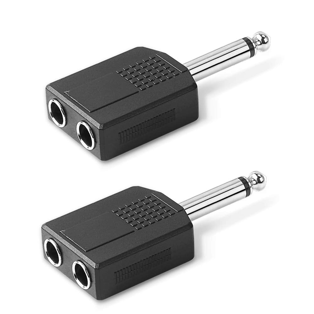 [Australia - AusPower] - Jelanry 1/4" 6.35mm Stereo Plug Male to Dual 1/4" 6.35mm Jack Female Splitter Adapter, Dual 6.5mm Jack Adapter Audio Y Cable Splitter for Guitar, Microphone, Amplifier TAA Compliant Black 2Pack 