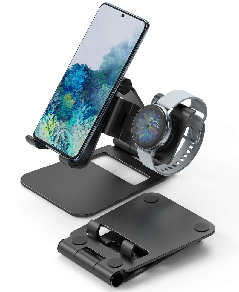[Australia - AusPower] - Ringke Super Folding Stand, 2 in 1 Portable Smartphone & Smartwatch Stand Compatible with Galaxy Watch 4 / Watch 4 Classic, Galaxy Watch 3, Galaxy Watch Active 1/2 Black (Galaxy Watch) 