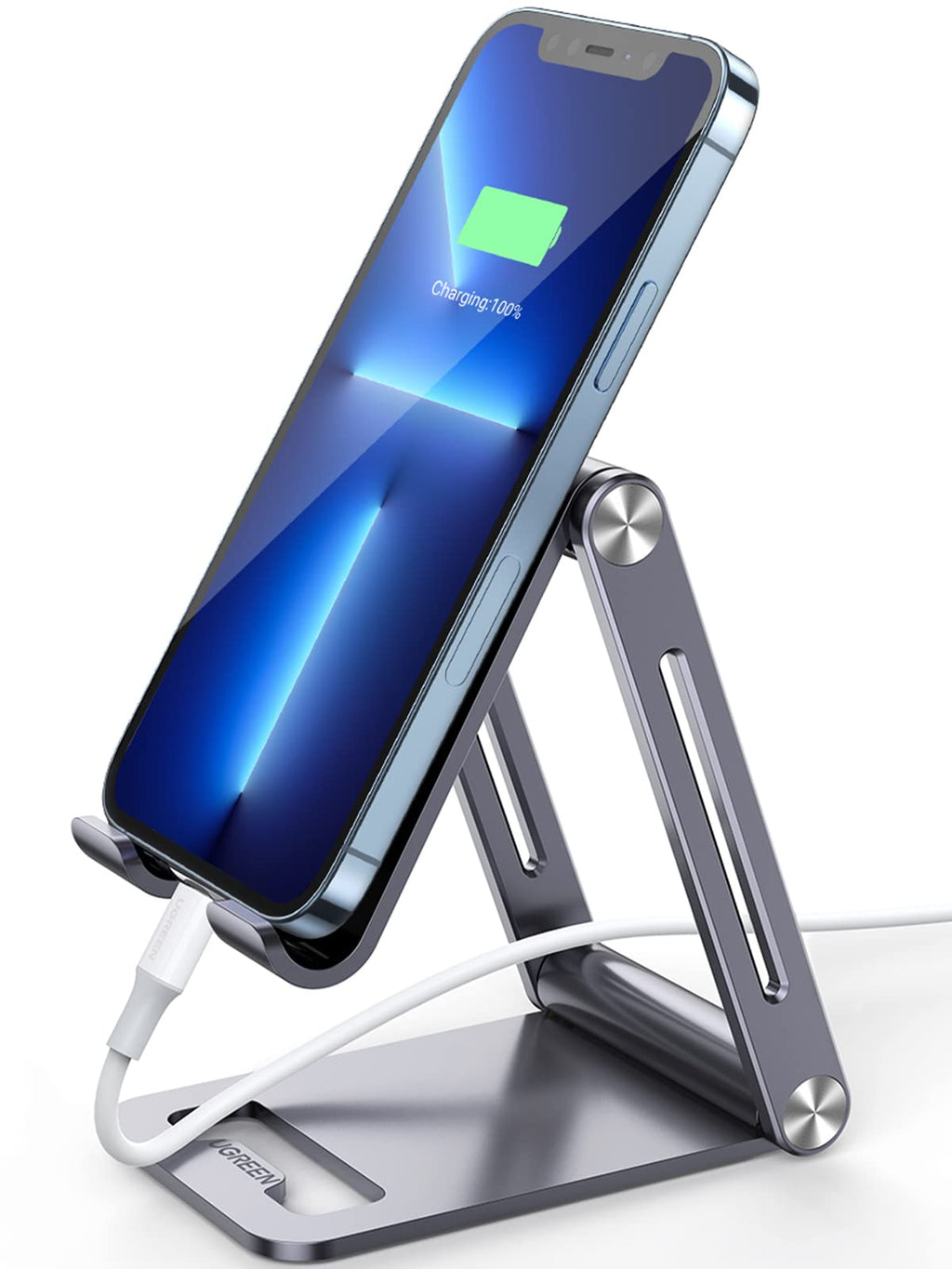 [Australia - AusPower] - UGREEN Cell Phone Stand Desk Adjustable Aluminum Mobile Phone Holder Compatible for iPhone 13 12 Pro Max, iPhone 11 X SE XS XR 8 Plus 6 7 6S Samsung Galaxy Note20 S20 S10 S9 S8 S7 Smartphone Grey 