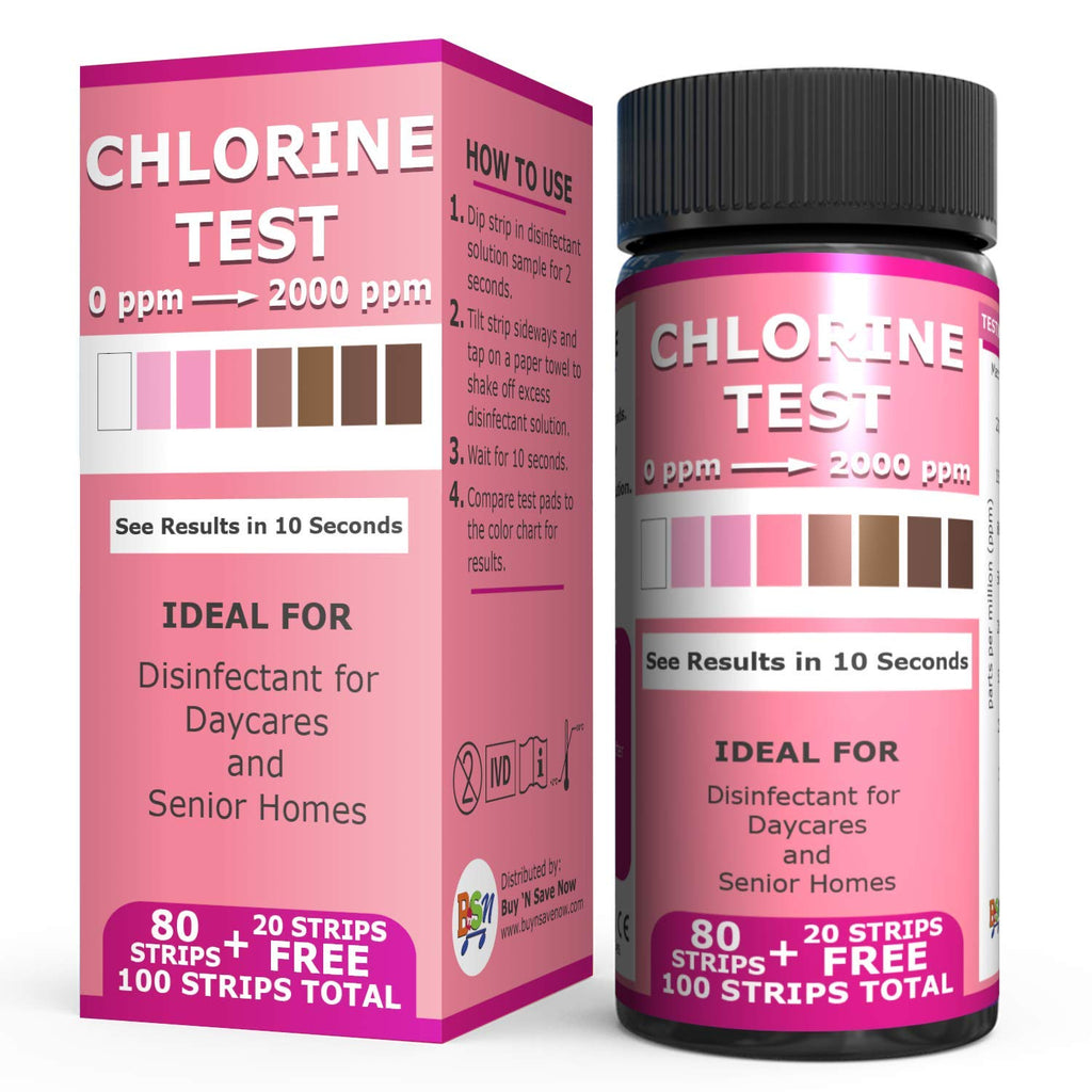 [Australia - AusPower] - Active Chlorine Bleach Test Strips. 0-2000 ppm Range. Best for Daycares and Senior Homes. Easy to Use Color Chart Testing with Results in 15 Seconds. (1 Bottle) 1 Bottle 
