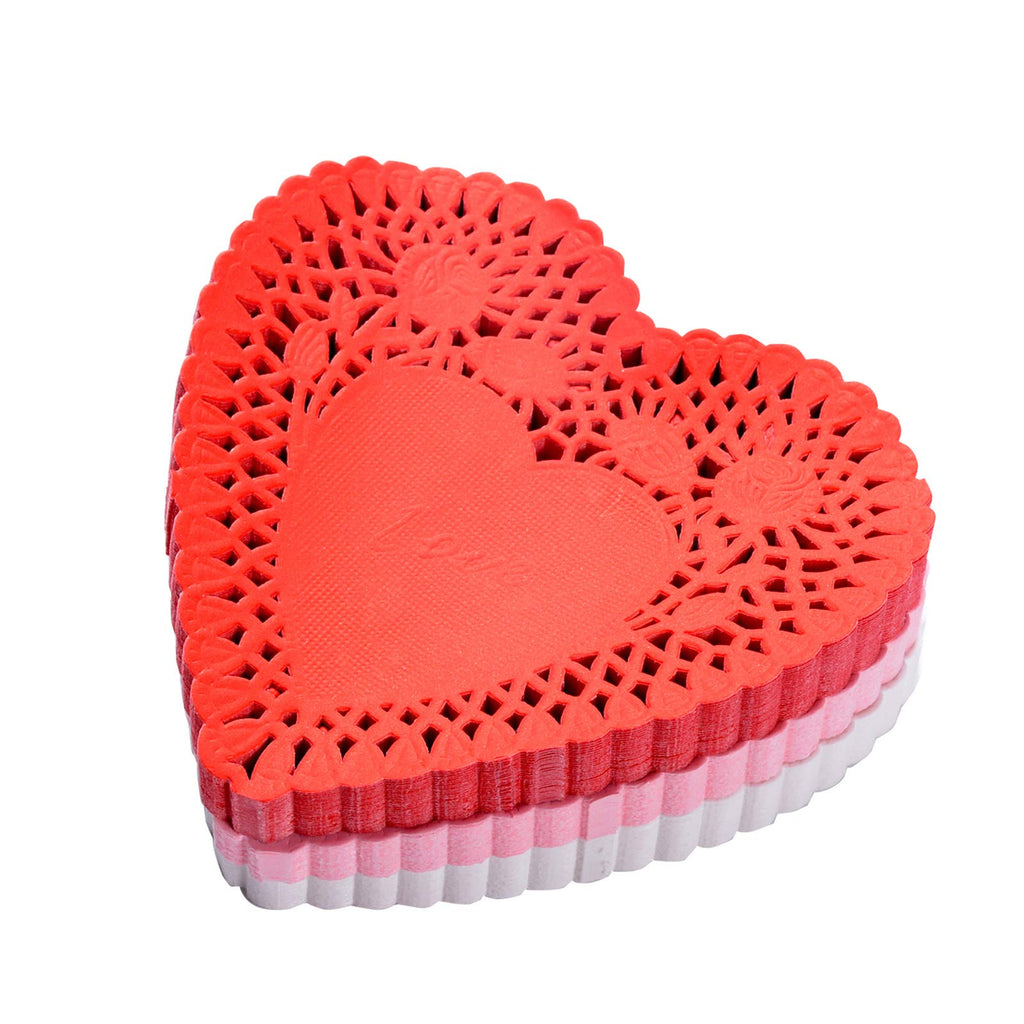 [Australia - AusPower] - 4 Inch Mini Valentine Heart Doilies Cutouts Lace Paper with 3 Colors Red, Pink and White for Valentine's Day Party (300 Pieces) 300 Pieces 