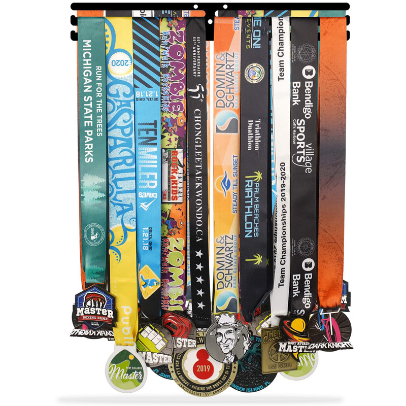 [Australia - AusPower] - iBobbish Sports Marathon Medal Display Hanger Holder Racks Frame in matt Black Surface Wall Mount Over 40 Medals Upgraded 3 Lines with 3 Screws Easy to Install Easy to use 