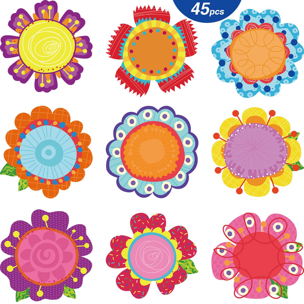 [Australia - AusPower] - 45 Pieces Flowers Cut-Outs Springtime Blooms Cutouts Versatile Colorful Flowers Classroom Decoration Cutouts with Glue Point Dots for Bulletin Board School Spring Summer Theme Party, 5.9 x 5.9 Inch 